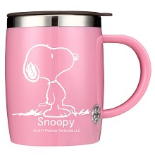 史努比（SNOOPY）带手柄不锈钢办公保温杯水杯420ML可爱杯子情侣杯 DP-5002R 粉色